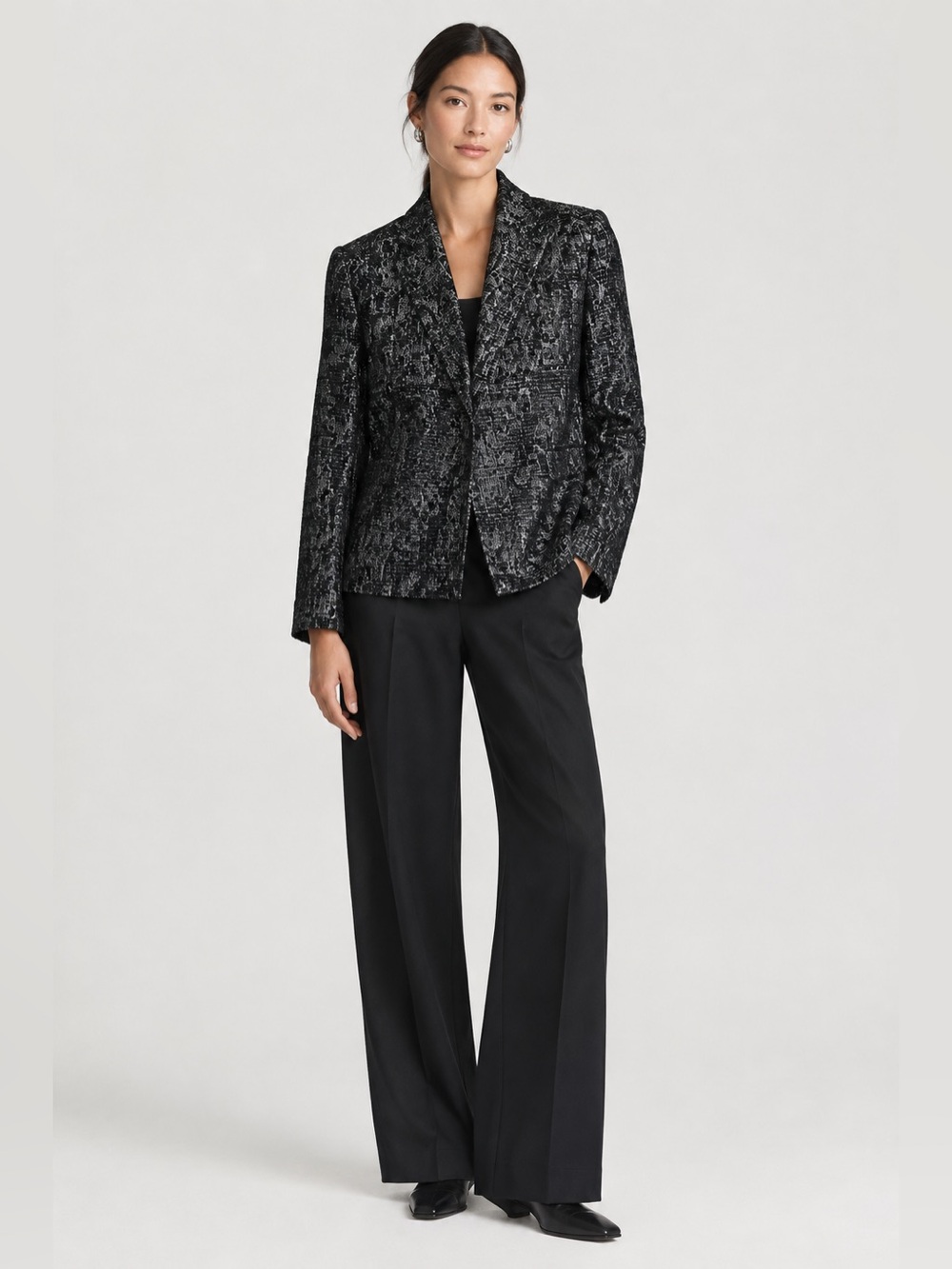 Eileen Fisher Metallic Jacquard Blazer Jacket Wool Blend Small